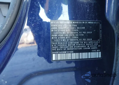 2021 Volkswagen Tiguan 2.0T S from USA, damaged, VIN 3VV0B7AXXMM101596